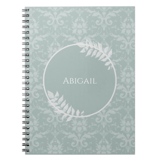 Sage Green elegante Damask Personalisiertes Notebo Notizblock (Vorderseite)