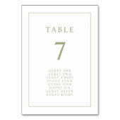 Sage Green Elegante Einfache Minimale Hochzeit an  Tischnummer (Rückseite)