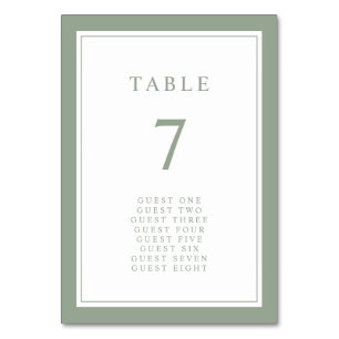 Sage Green Elegante Einfache Minimale Hochzeit an  Tischnummer