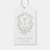 Sage Green Elegante French Floral Wappen Hochzeit Geschenkanhänger (Vorderseite)