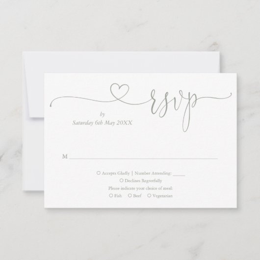 Sage Green Elegante Herzschrift RSVP Karte (Vorderseite)