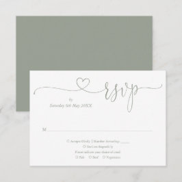 Sage Green Elegante Herzschrift RSVP Karte