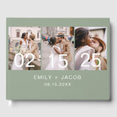 Sage Green Elegante Minimalistisch Foto Chic Weddi Gästebuch (Vorderseite)