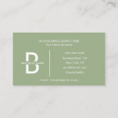 Sage Green Elegante Monogram Modern Beruflich Visitenkarte (Rückseite)