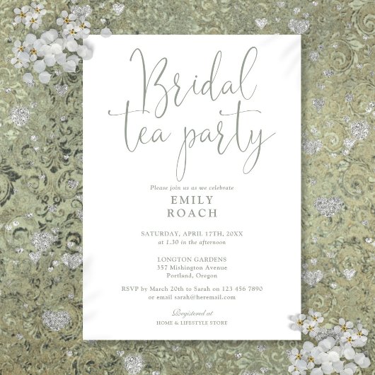 Sage Green Elegante Script Bridal Tea Party Dusche Einladung