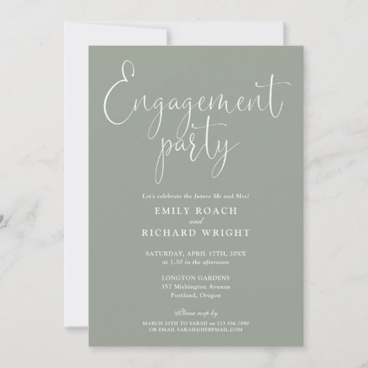 Sage Green Elegante Script Engagement Party Einladung (Vorderseite)
