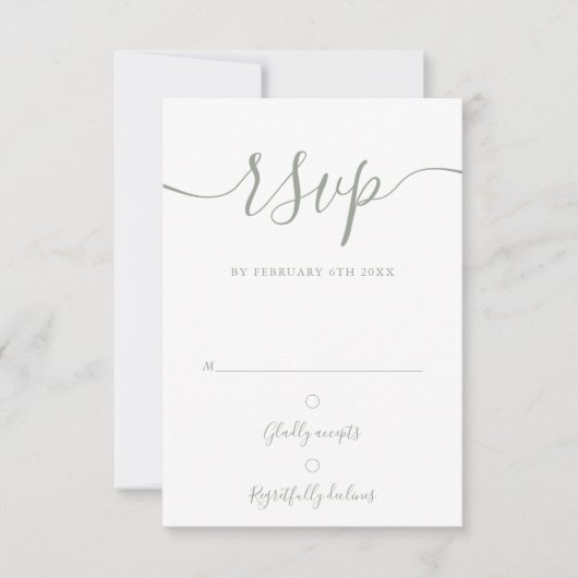 Sage Green Elegante Script Simple Modern RSVP Karte (Vorderseite)
