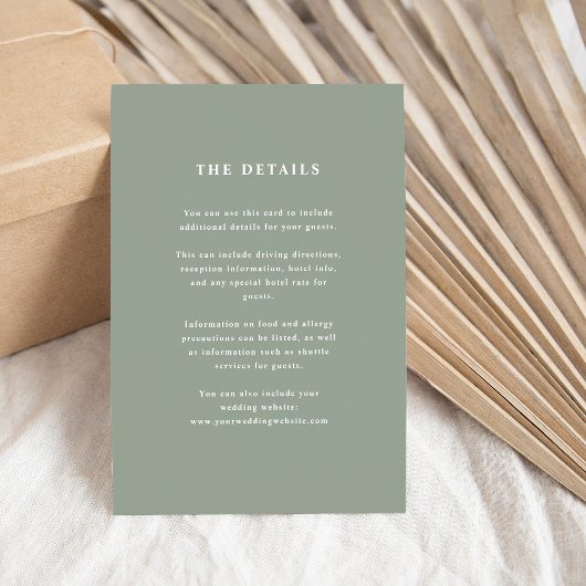 Sage Green Elegante Text | Angaben zum Hochzeitgas Begleitkarte