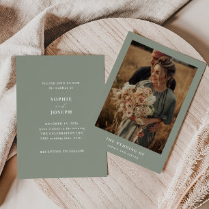 Sage Green Elegante Text und Foto   Hochzeit Einladung