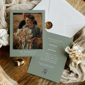 Sage Green Elegante Text und Foto QR Code Hochzeit Einladung