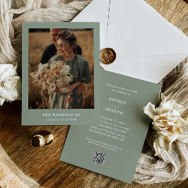 Sage Green Elegante Text und Foto QR Code Hochzeit Einladung