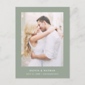 Sage Green Elegante Text und Foto | Save The Date Ankündigungspostkarte (Vorderseite)