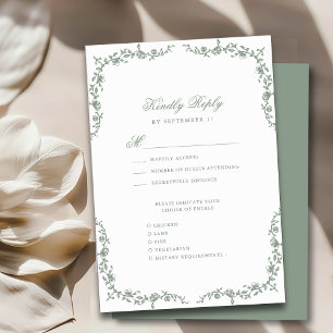 Sage Green Elegante Vintage Blumenhochzeit RSVP Karte