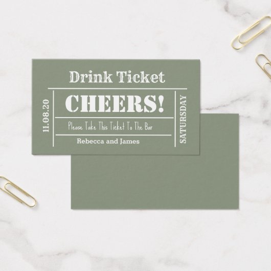 Sage Green Elegante Wedding Free Drink Ticket (Büro)