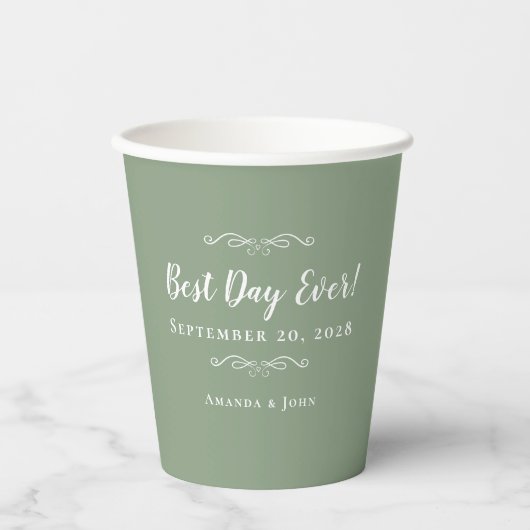Sage Green Elegante Weddings Best Day Ever Trendy Pappbecher (Vorderseite)