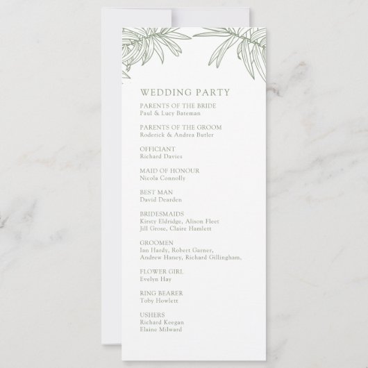 Sage Green Eleganto Botanical Wedding Program (Rückseite)