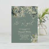 Sage Green | Elfenbein | Girl Baby Dusche Wasserfa Einladung (Stehend Vorderseite)