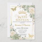 Sage Green Elfenbeinblutschmetterling Sweet 16 Twi Einladung (Vorderseite)