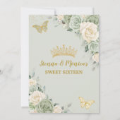 Sage Green Elfenbeinblutschmetterling Sweet 16 Twi Einladung (Rückseite)