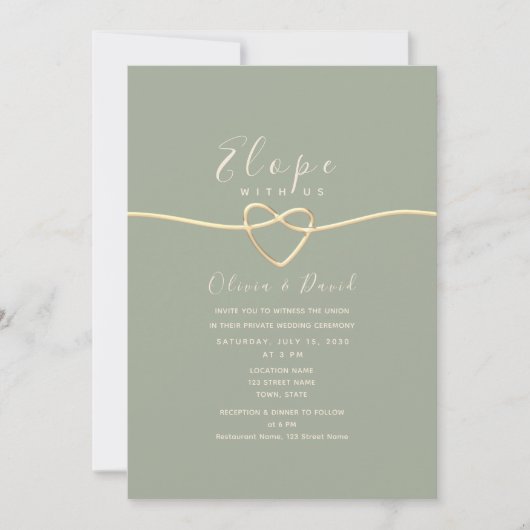 Sage Green Elopement & Empfang Einladung (Vorderseite)