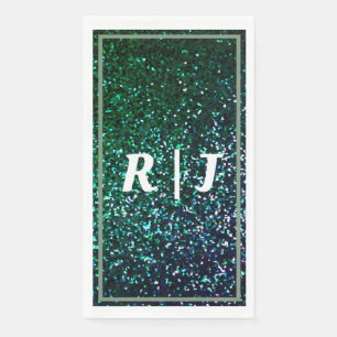 Sage Green Emerald Glitzer Monogram Name Wedding Serviette