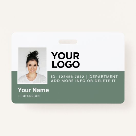 Sage Green Employee Modern Foto ID Security Ausweis (Vorderseite)