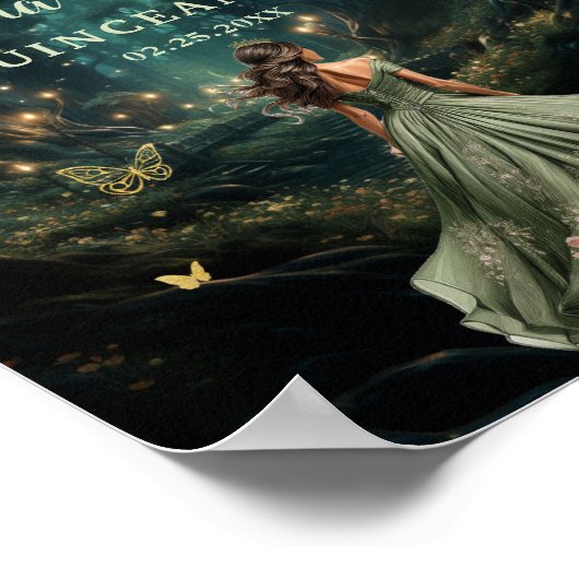 Sage Green Enchanted Forest Quinceañera Willkommen Poster (Ecke)