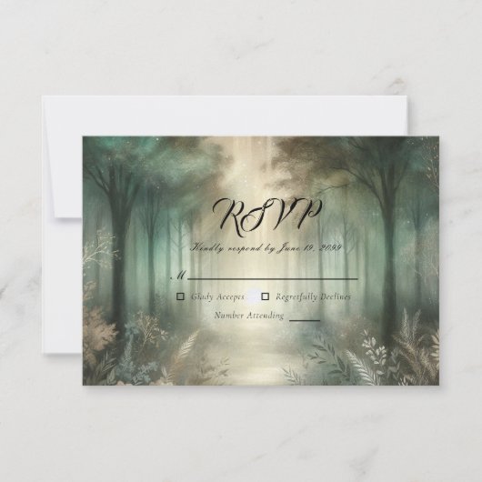 Sage Green Enchanted Forest Radiance RSVP Karte (Vorderseite)