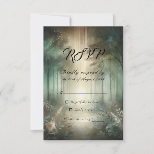 Sage Green Enchanted Forest Radiance RSVP Karte (Vorderseite)