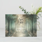 Sage Green Enchanted Forest Radiance Wedding Save The Date (Stehend Vorderseite)