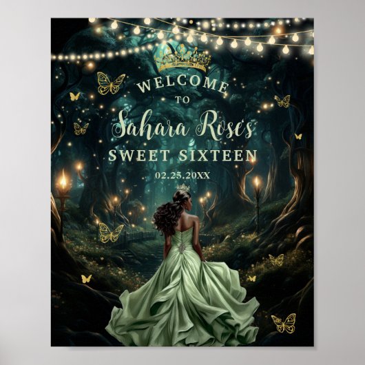 Sage Green Enchanted Forest Sweet Sixteen Welcome Poster (Vorne)