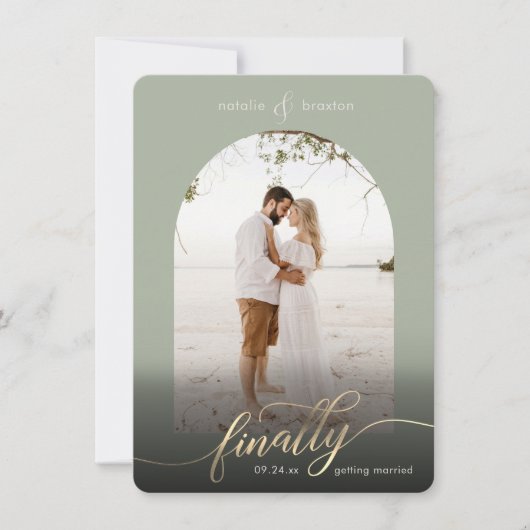 Sage Green Endlich Erlangen von Verheiratet & Fens Save The Date (Vorderseite)