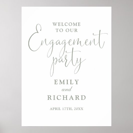 Sage Green Engagement Party Begrüßung Poster (Vorne)