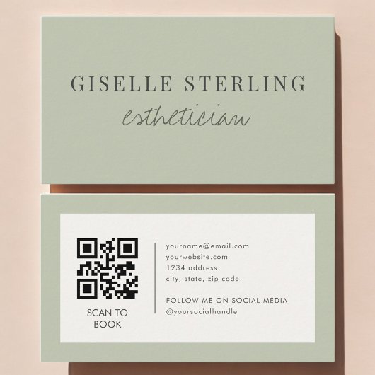 Sage Green Esthetiker QR Code Visitenkarte
