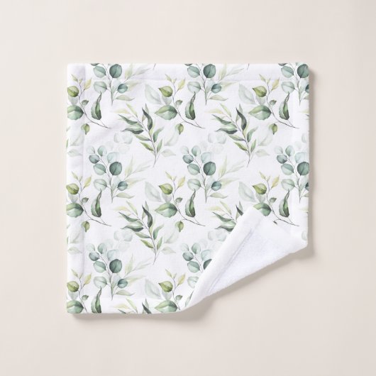 Sage Green Eucalyptus-Blätter Badhandtuch Set (Waschlappen)