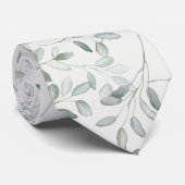 Sage Green Eucalyptus Branch Watercolor Wedding Krawatte (Gerollt)