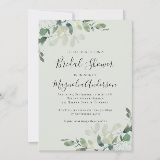 Sage Green Eucalyptus Brautparty Einladung (Vorderseite)