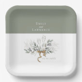 Sage Green Eucalyptus Champagne Wedding Tellers Pappteller (Vorderseite)