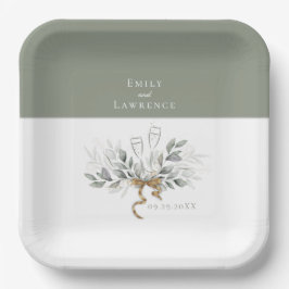 Sage Green Eucalyptus Champagne Wedding Tellers Pappteller