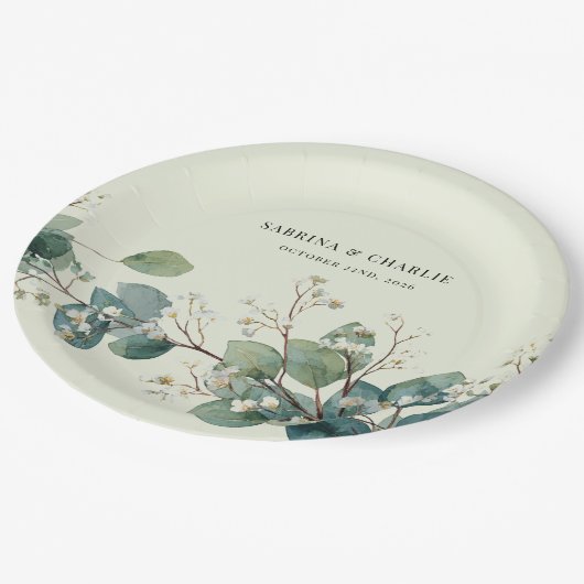 Sage Green Eucalyptus Elegant Boho Pappteller (Schrägansicht)