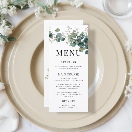 Sage Green Eucalyptus Elegant Boho Wedding Menükarte