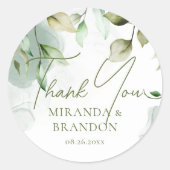 Sage Green Eucalyptus Foliage Wedage Vielen Dank Runder Aufkleber (Vorderseite)
