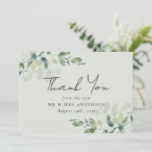 Sage Green Eucalyptus Foto Wedding Dankeskarte (Stehend Vorderseite)
