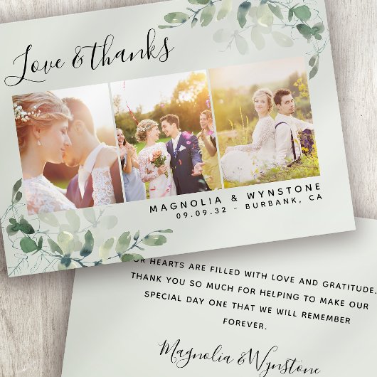 Sage Green Eucalyptus Foto Wedding Vielen Dank Karte