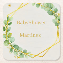 Sage Green Eucalyptus Gold Baby Shower Coasters Rechteckiger Pappuntersetzer