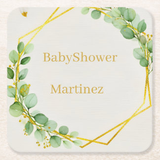Sage Green Eucalyptus Gold Baby Shower Coasters Rechteckiger Pappuntersetzer