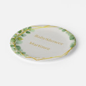 Sage Green Eucalyptus Gold Baby Shower Paper Plate Pappteller (Schrägansicht)