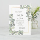 Sage Green Eucalyptus Gold Frame Wedding Einladung (Stehend Vorderseite)