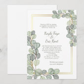 Sage Green Eucalyptus Gold Frame Wedding Einladung (Vorne/Hinten)