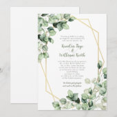 Sage Green Eucalyptus Gold Geometric Wedding Einladung (Vorne/Hinten)